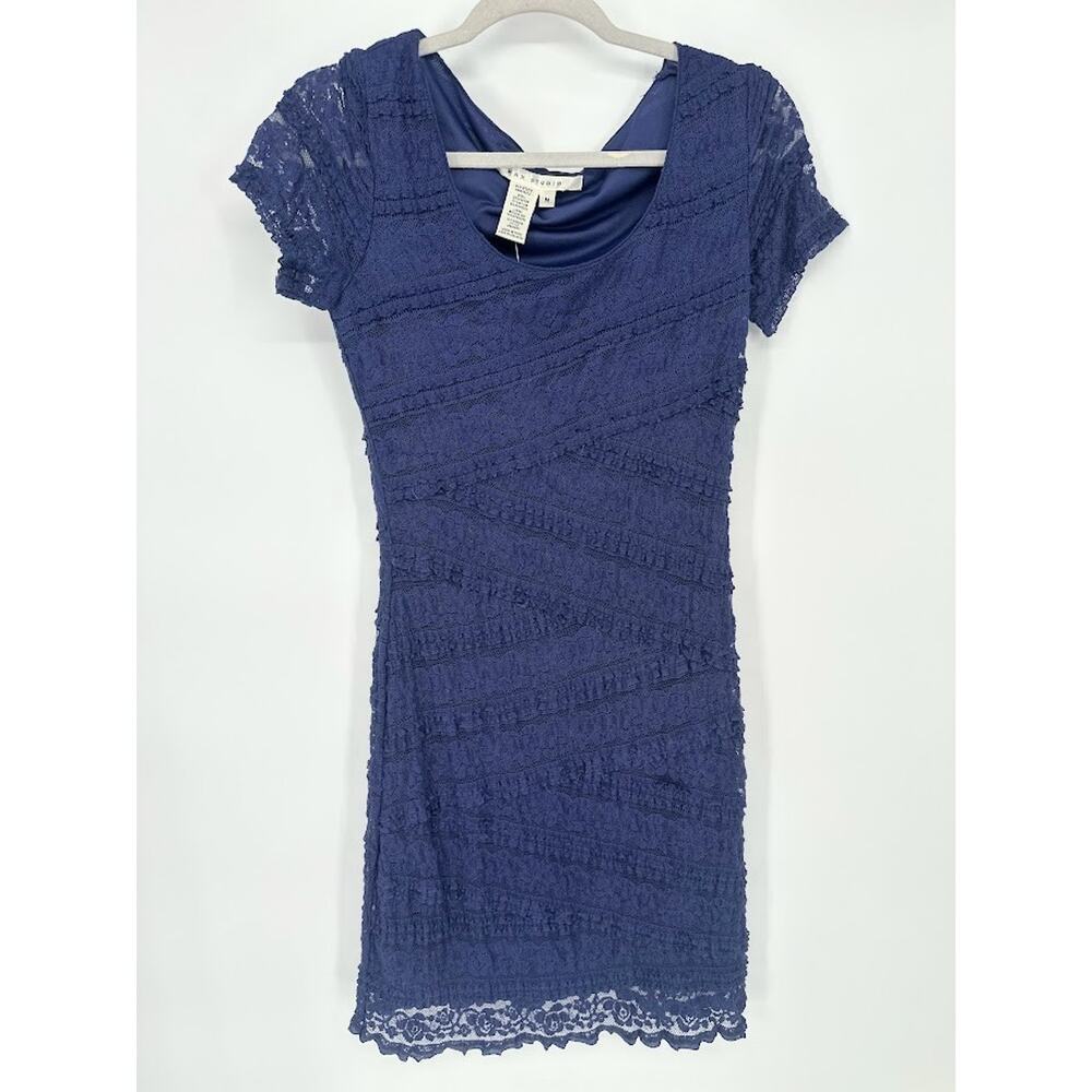 Max Studio Blue Lace Short Sleeve Dress Stretch Bodycon Office‎ Boho Feminine